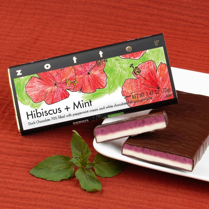 Zotter Chocolates - Wholesale Chocolate Bar - Hibiscus & Mint (Hand-scooped Chocolate)1