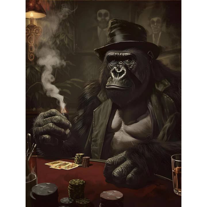 Arttique - Artistry Canvas Prints - Wholesale Art Print - Big Gorilla Poker Night Betting Canvas Wall Art Print1