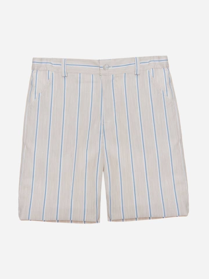 Beige blue stripes shorts for wholesale by Patachou