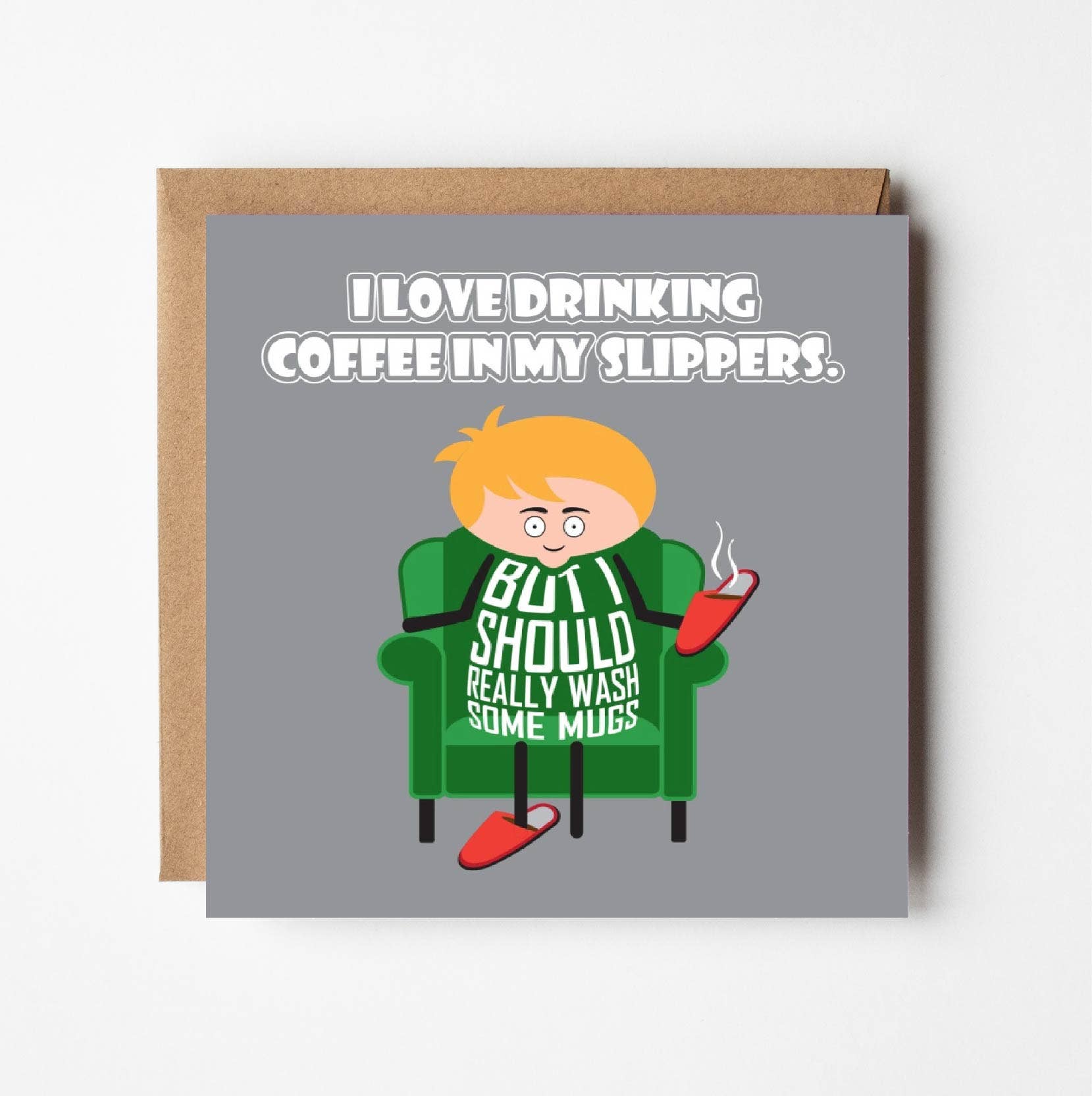 VERSED AID - Wholesale Everyday greeting card - Coffee in slippers | Funny everyday card | Dad joke card