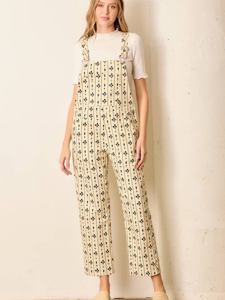PRINTED STRIPE FLORAL PATTERN OVERALL for wholesale by Polagram by Wellmade USA