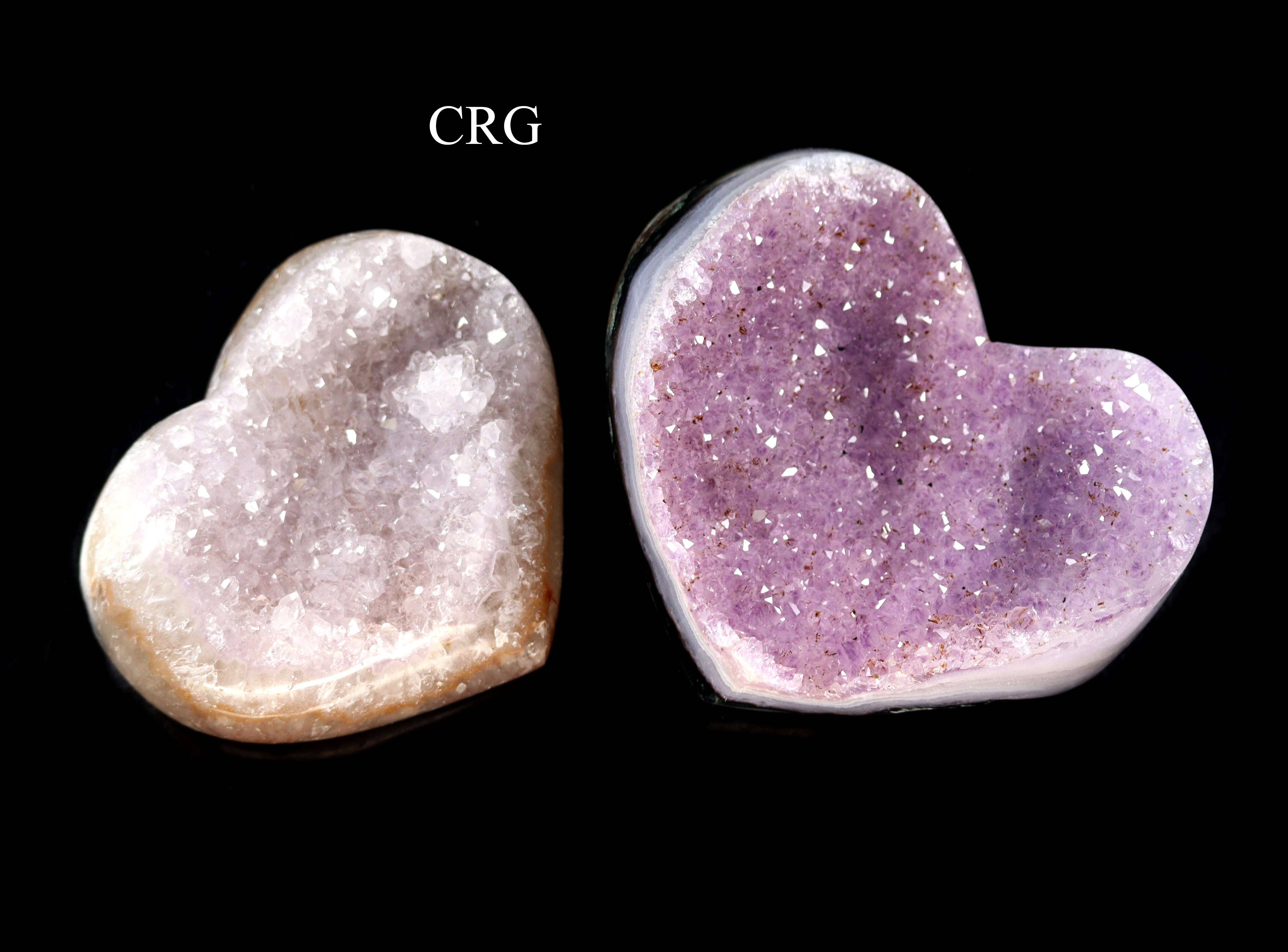 Crystal River Gems LLC – wholesale Andlig sten/kristall – 2 KILO LOT - Ametist Druzy Heart Polerade Kanter/750g-1k Avg0