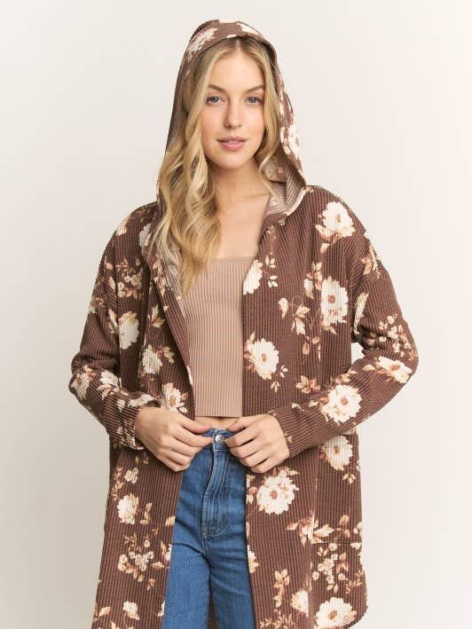 J3210HS42-Floral Urban Long Sleeve Rib Hoodie Open Cardigan for wholesale by Sunday Morning