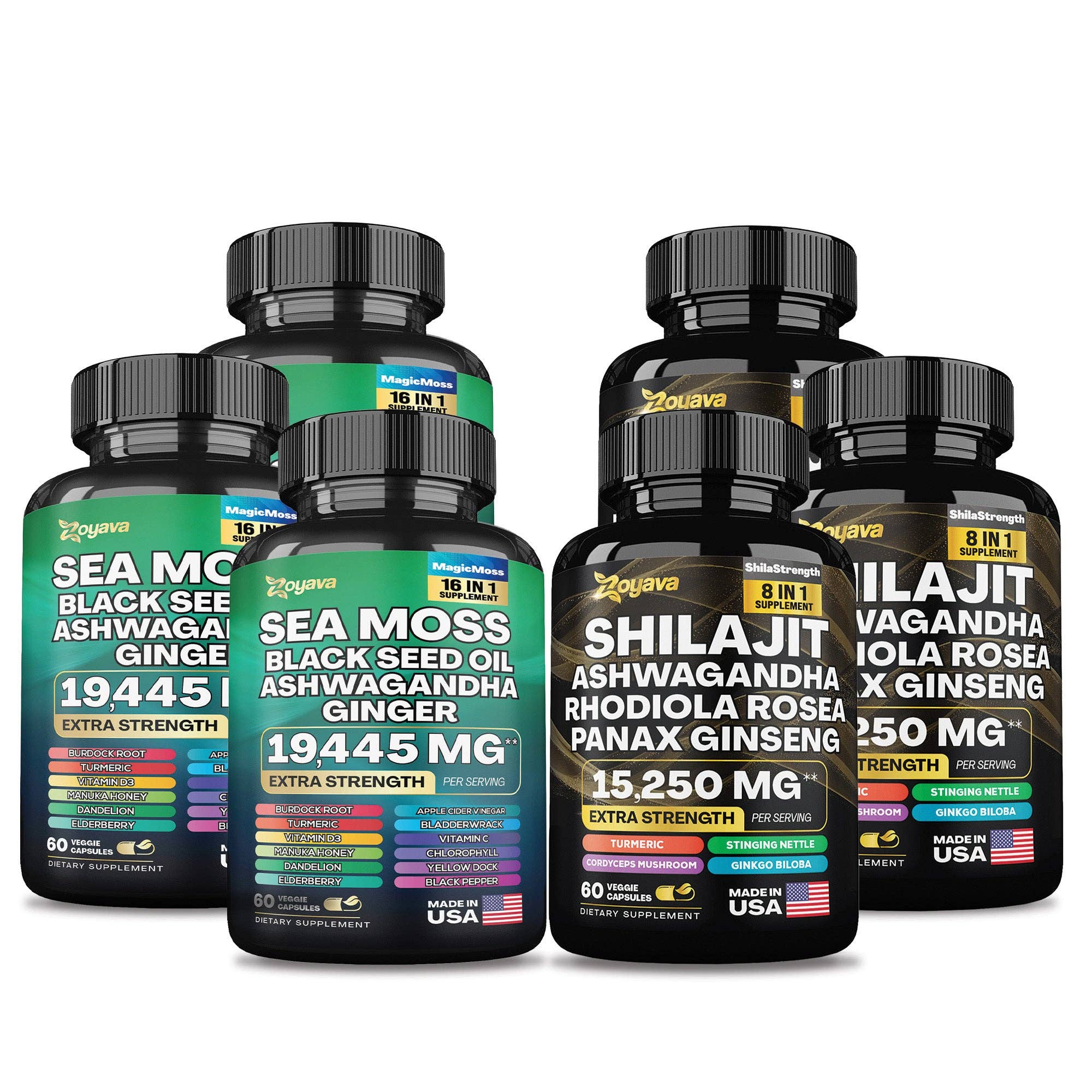 Zoyava - Wholesale Oral Supplement/Vitamin - Dynamic Vitality Bundle: Sea Moss 16-in-1 Magic Moss & Shilajit Power ShilaStrength Blend10