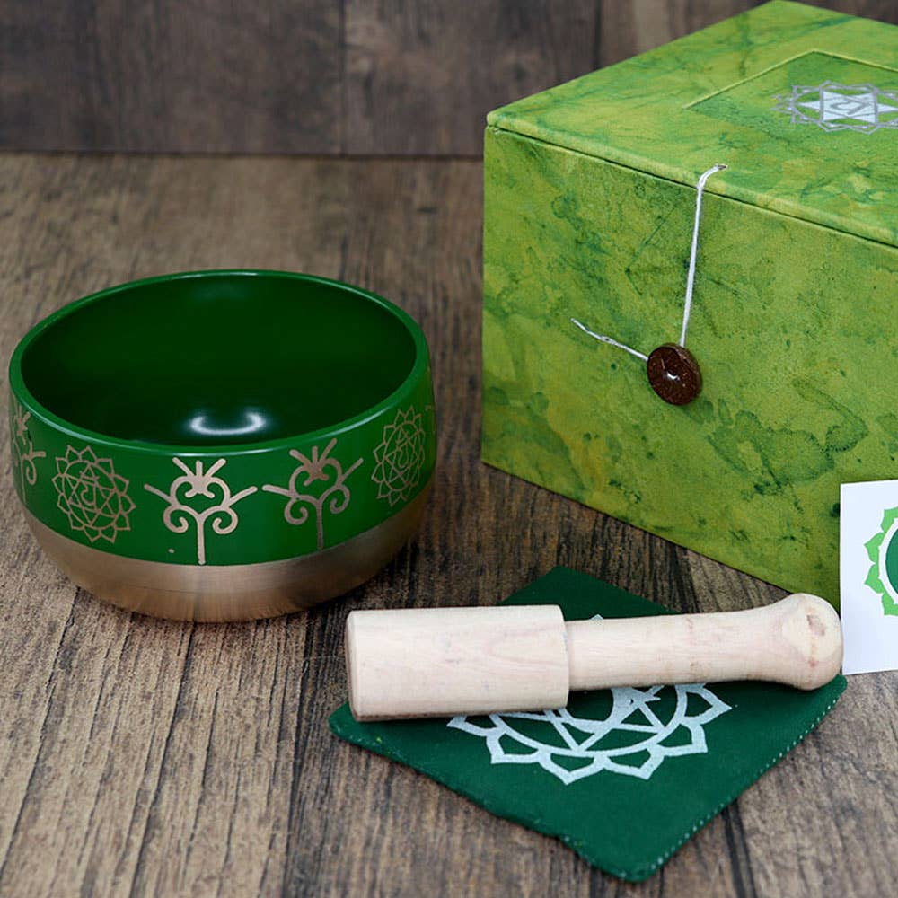 Natures Artifacts Inc - Wholesale Meditation Supplies - Heart Green Chakra Singing Bowl Gift Set4