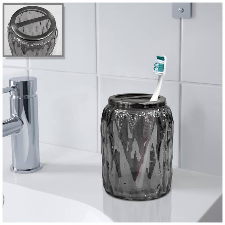 nu steel - Wholesale Toothbrush Holder - Glacier Black Glass & Nickel Steel Toothbrush Holder2