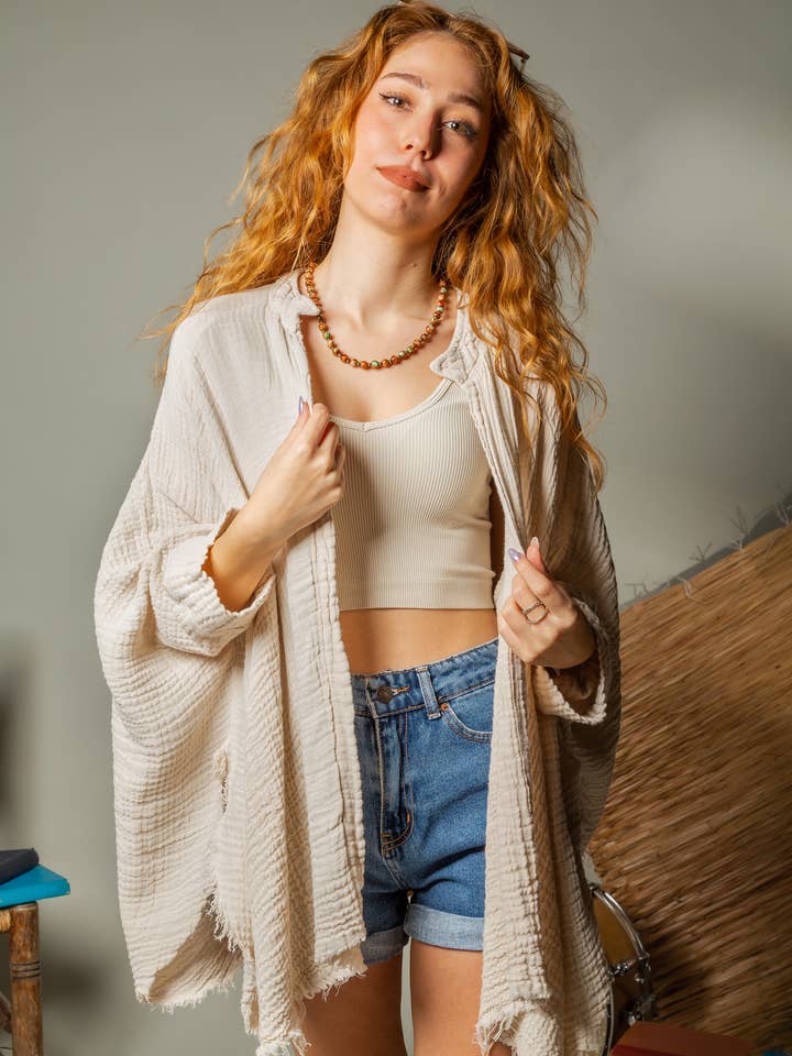 Moa - Wholesale Kimono - Women's - Snake and Moon Celestial Muslin Kimono Robe / Poncho