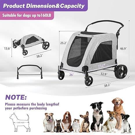 39F Inc. - Vente Caisse de transport – chien - EchoSmile Poussette pour chien XL, tout-terrain, capacité de 160 lbs6