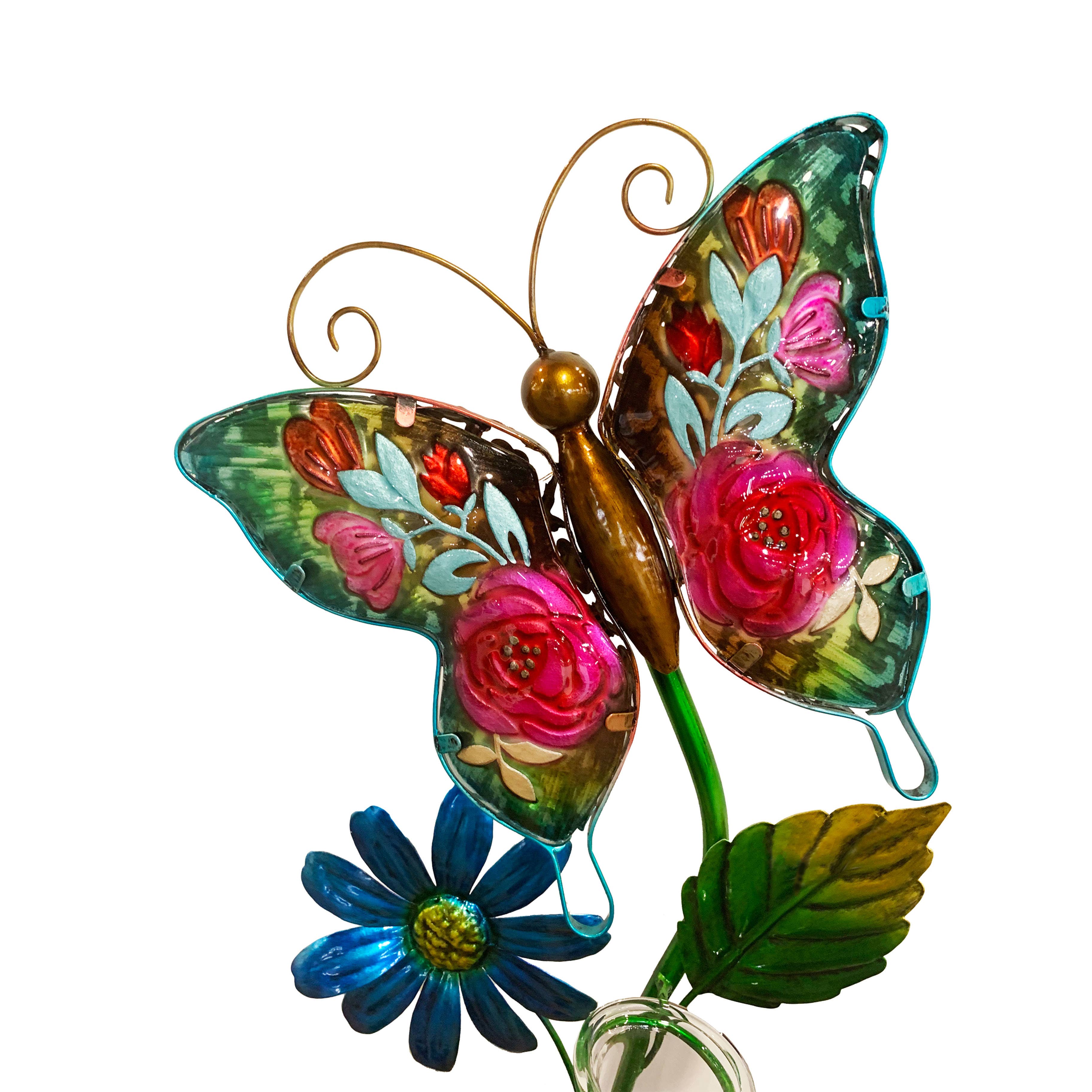 Continental Art Center - Vente Piquets de jardin/pelouse - Poteau de pluviomètre lumineux papillon solaire4