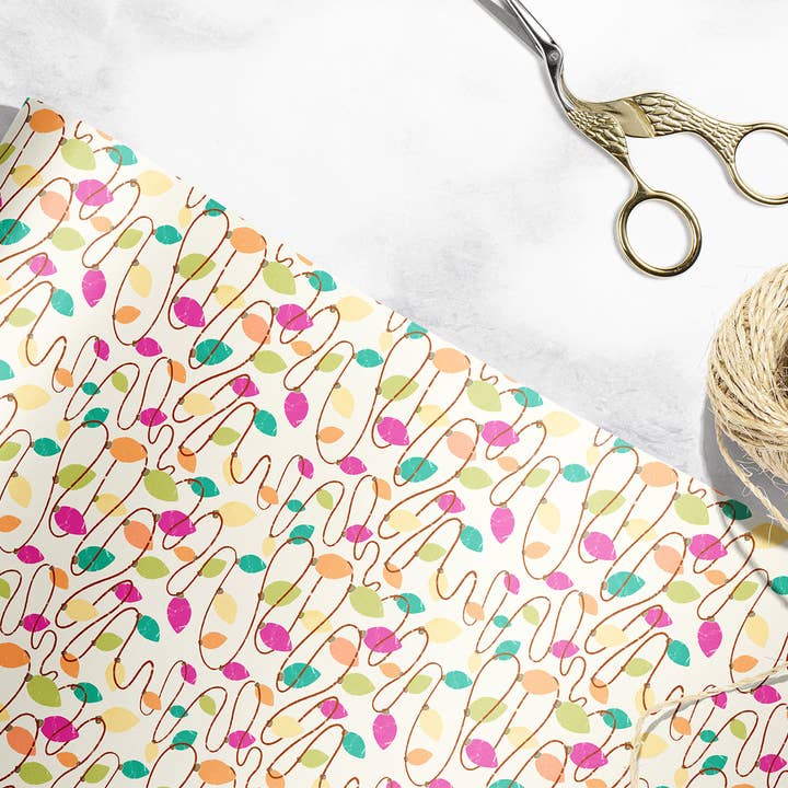 Holiday Lights Wrapping Paper – Retro Christmas Design for wholesale by Slow Notes