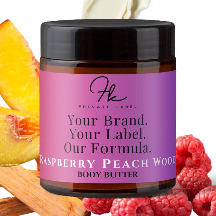 Raspberry Peach wood Body Butter for wholesale by FK Private Label Labs