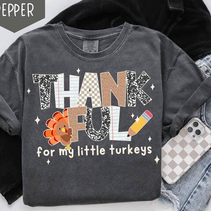Glaime - Wholesale T-Shirt (Graphic) - Women's - Comfort Colors Thankful Teacher Shirt, Fall Turkey Teacher 1