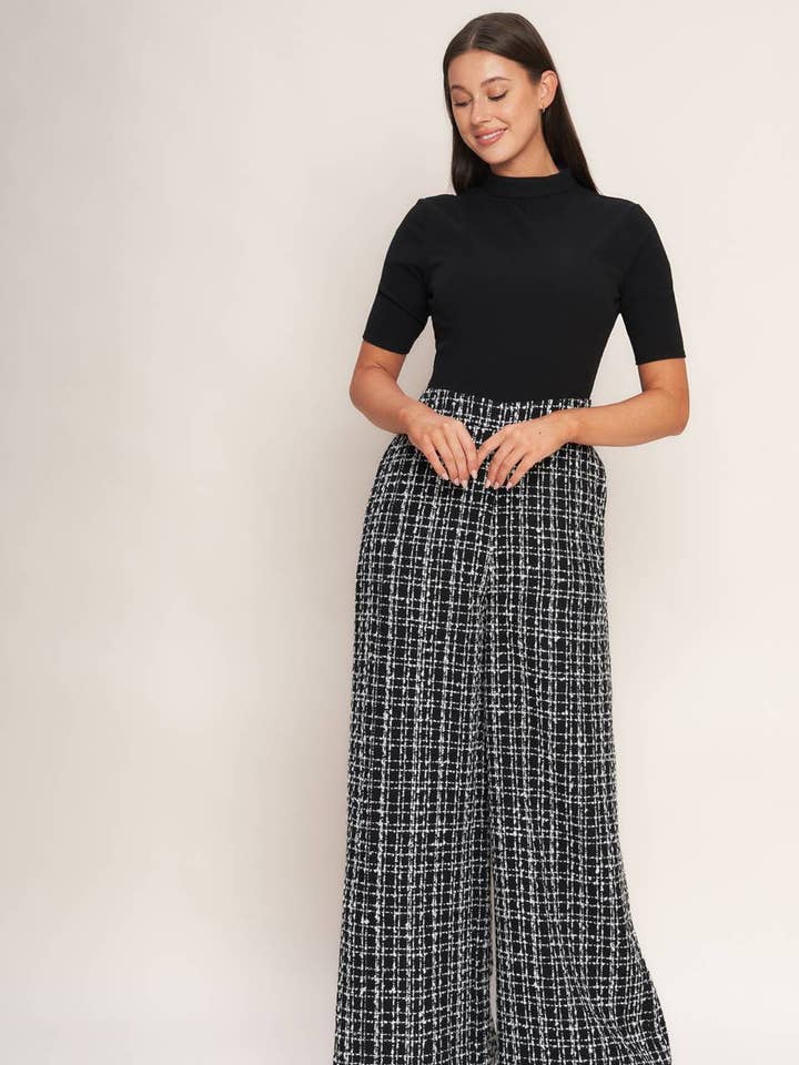 A ribbed knit top and tweed pant jumpsuit - IP9090 for wholesale by FLYING TOMATO