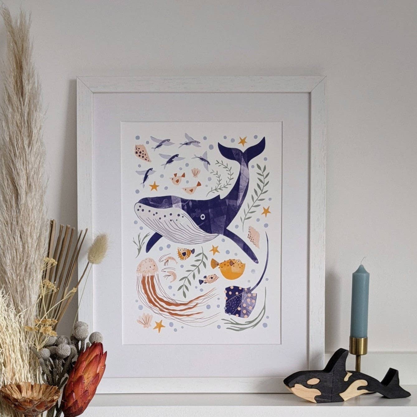 Slow Sunday - Wholesale Art Print - Kids & Baby - ‘Into The Blue’ Whale And Sea Creatures Fine Art Print For Children2
