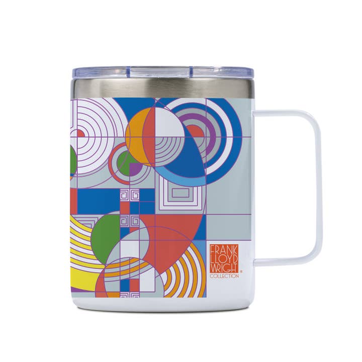 CounterArt/Highland Home/Thirstystone/CoasterStone - Vente Gourde/bouteille isotherme - Tasse en acier inoxydable "Hoffman Rug" FLW avec couvercle 12 oz.