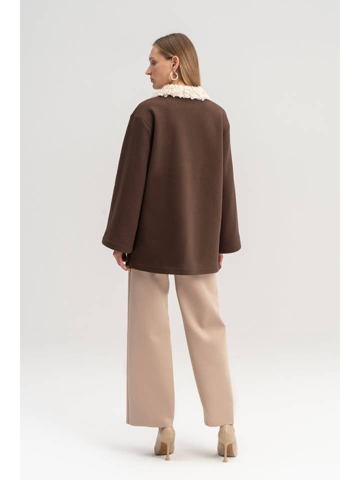 Brown FAUX FUR COLLAR SWEATSHIRT for wholesale on Faire2