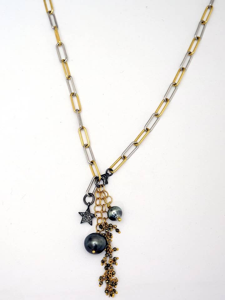 Perle de Tahiti, diamant, pyrite, 61 cm pour la vente par Jocelyn Chemel