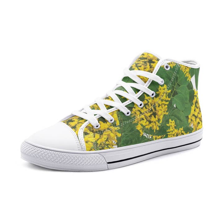 Padauk Flowers on Green - Unisex High Top Canvas Skor för wholesale av Oh Pote