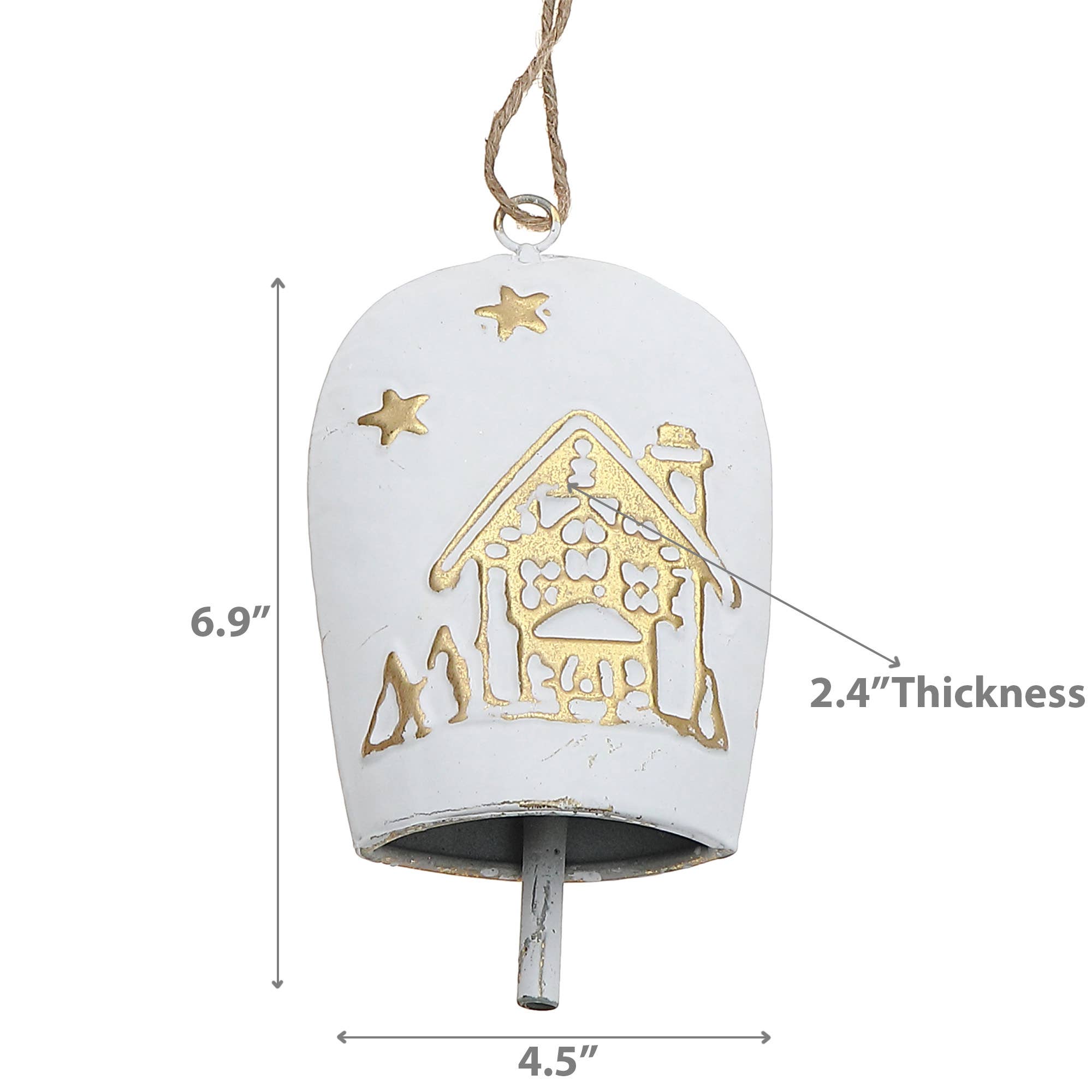 IH Casa Decor – Ornamento por atacado – ORNAMENTO DE SINO DE VACA EM METAL EMBOSSADO BRANCO E DOURADO2