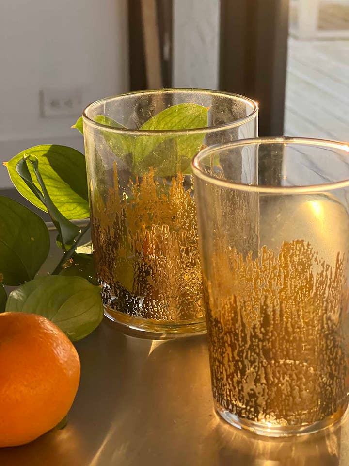 Set di 6 bicchieri design Gold Flame per la vendita all'ingrosso da parte di Scents and Feel