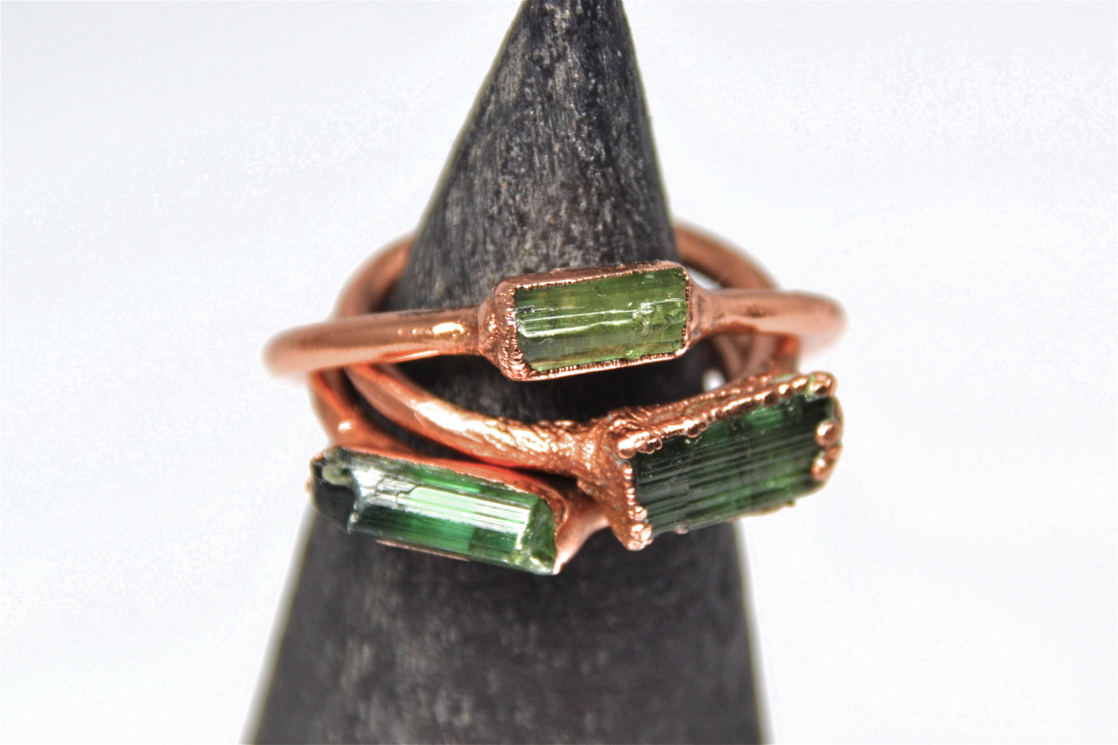Daddy Daughter Jewelry - Wholesale Single Stone/Solitaire Ring - Raw Green Tourmaline Bar Ring | Copper Tourmaline Ring | Raw1