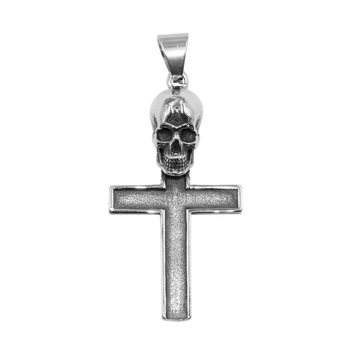 Pingente cruz com caveira em aço inoxidável por atacado de Bodywings