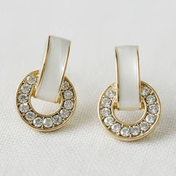 French Inspired Enamel Geometric Zircon Dangle Earrings for wholesale by Ellemadera