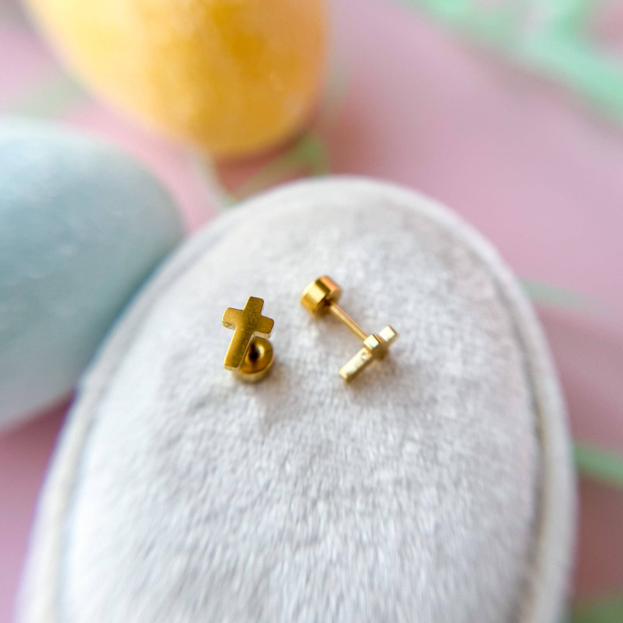 Desert Peach - Wholesale Stud/Post Earrings - Tiny Cross Stud Earrings3