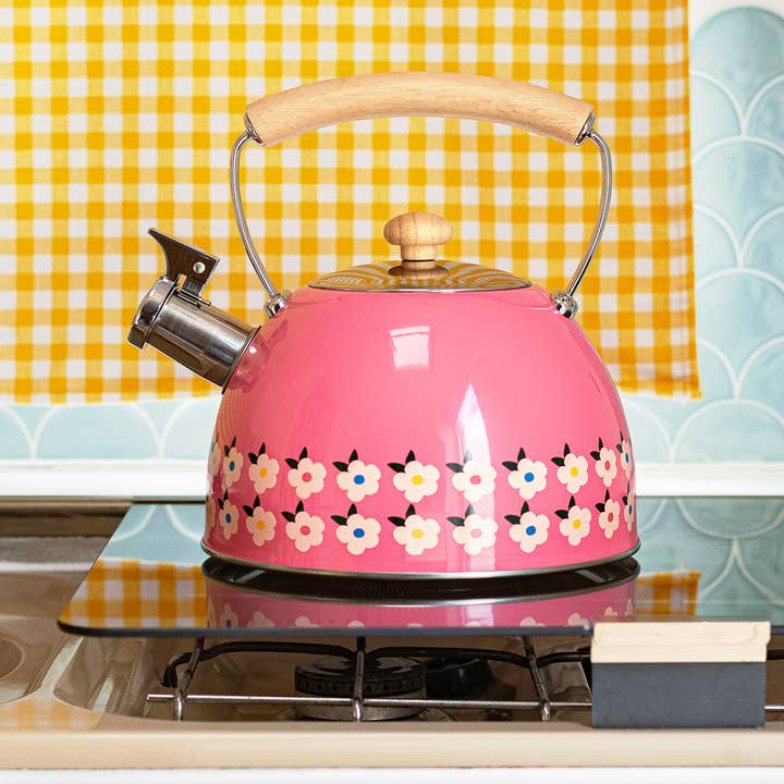 Rose Pink Whistling Stove Kettle Stainless Steel Tea Cute for wholesale by Enamelhappy