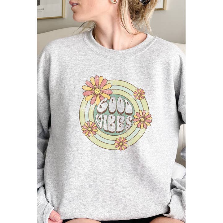 Felpa con grafica Groovy Floral Good Vibes per la vendita all'ingrosso da parte di Select Apparel