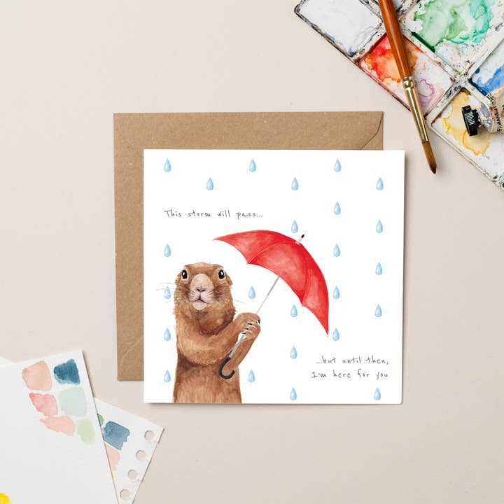 lil wabbit – wholesale Friendship card – Lil Guy with Umbrella card