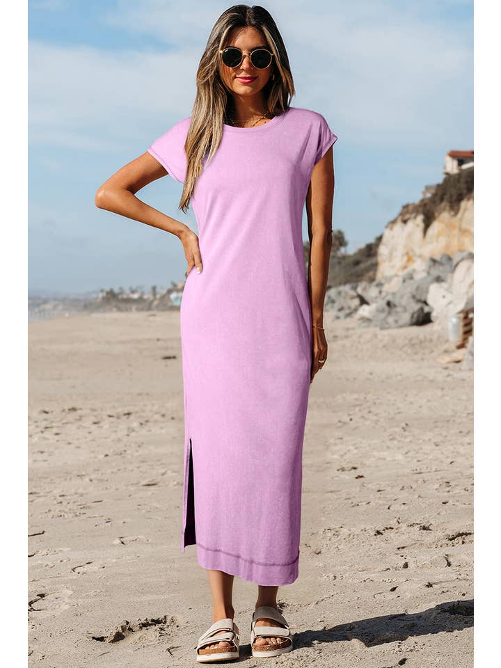 Aapparella - Wholesale Dress - Women's - Mineral Wash Pocketed T-shirt Long Dress | S-XL1