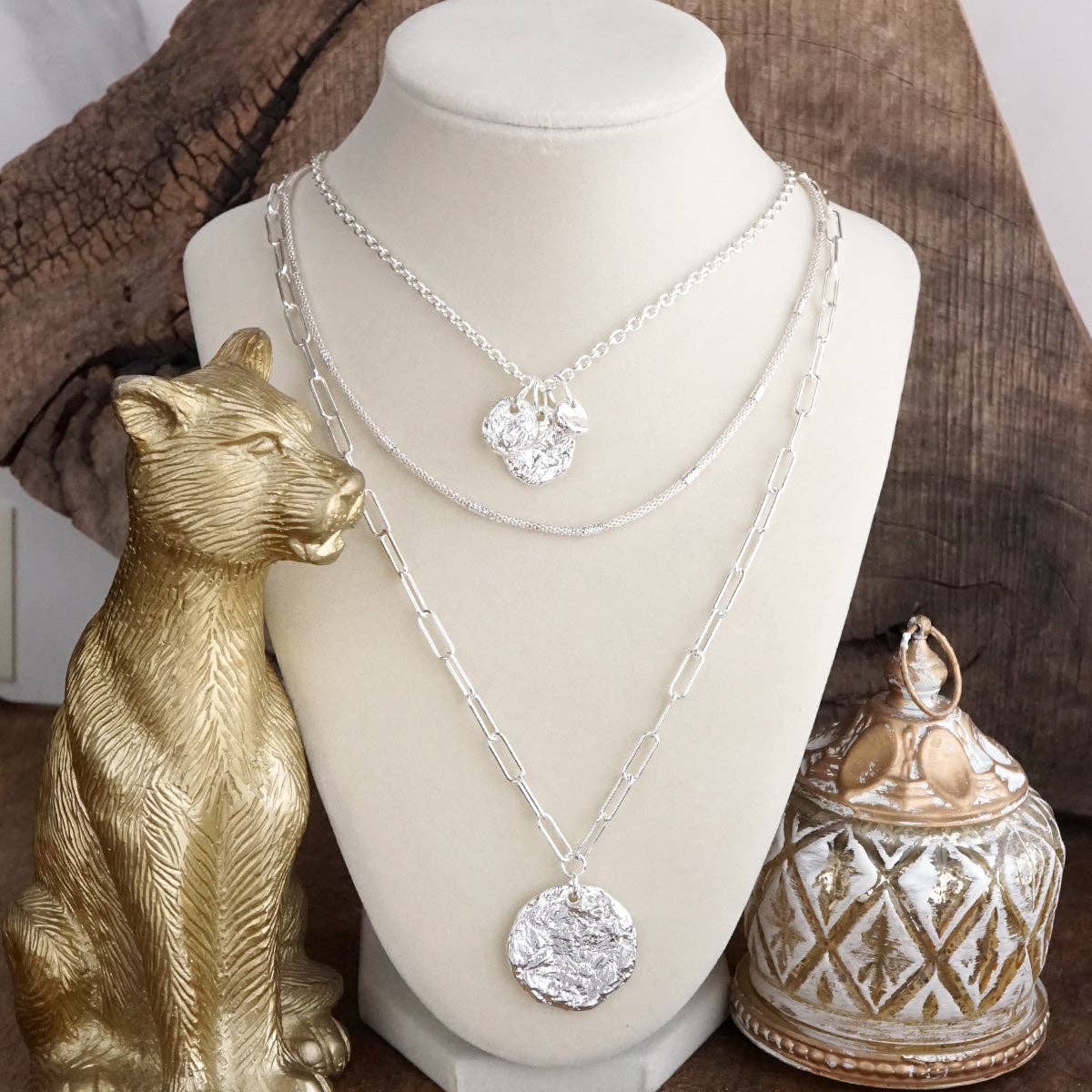 PennyLine inc - Wholesale Pendant/Charm Necklace - Treasure Trio – 3-in-1 Layered Hammered Coins Necklace8