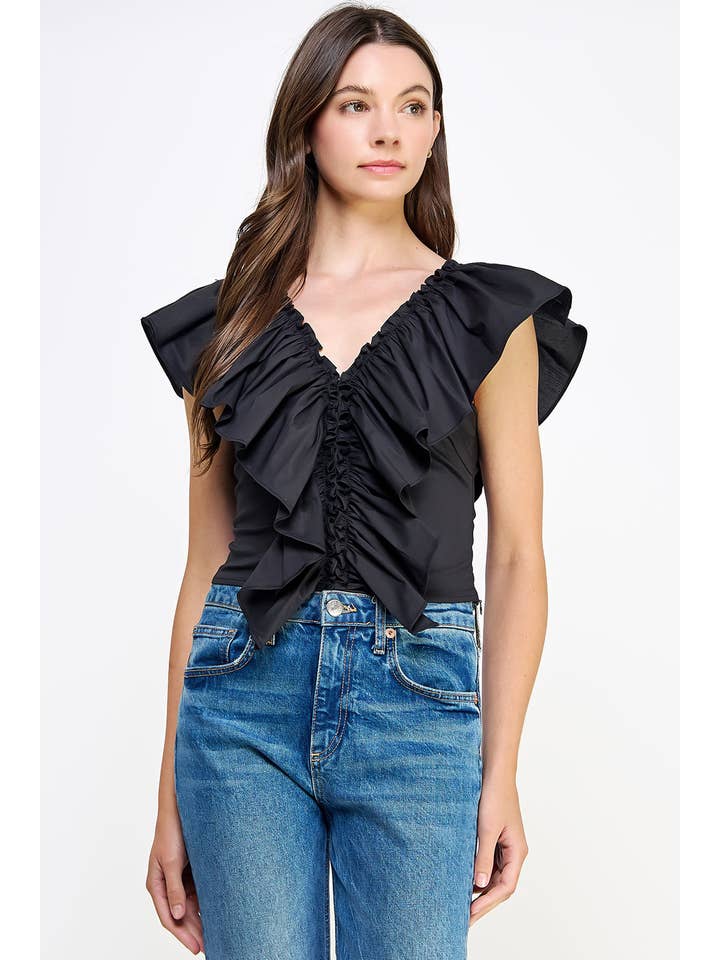 Strut & Bolt – Großhandel Bluse – Damen – Ärmelloses Top aus Popeline mit Rüschendetail10