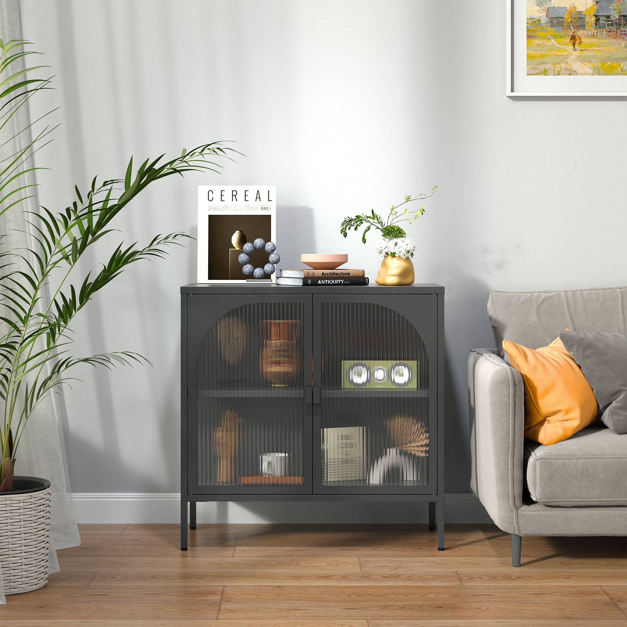 Glamour Home - Wholesale Cabinet - Benoît 31.56-inch Black Two Door Metal Sideboard6