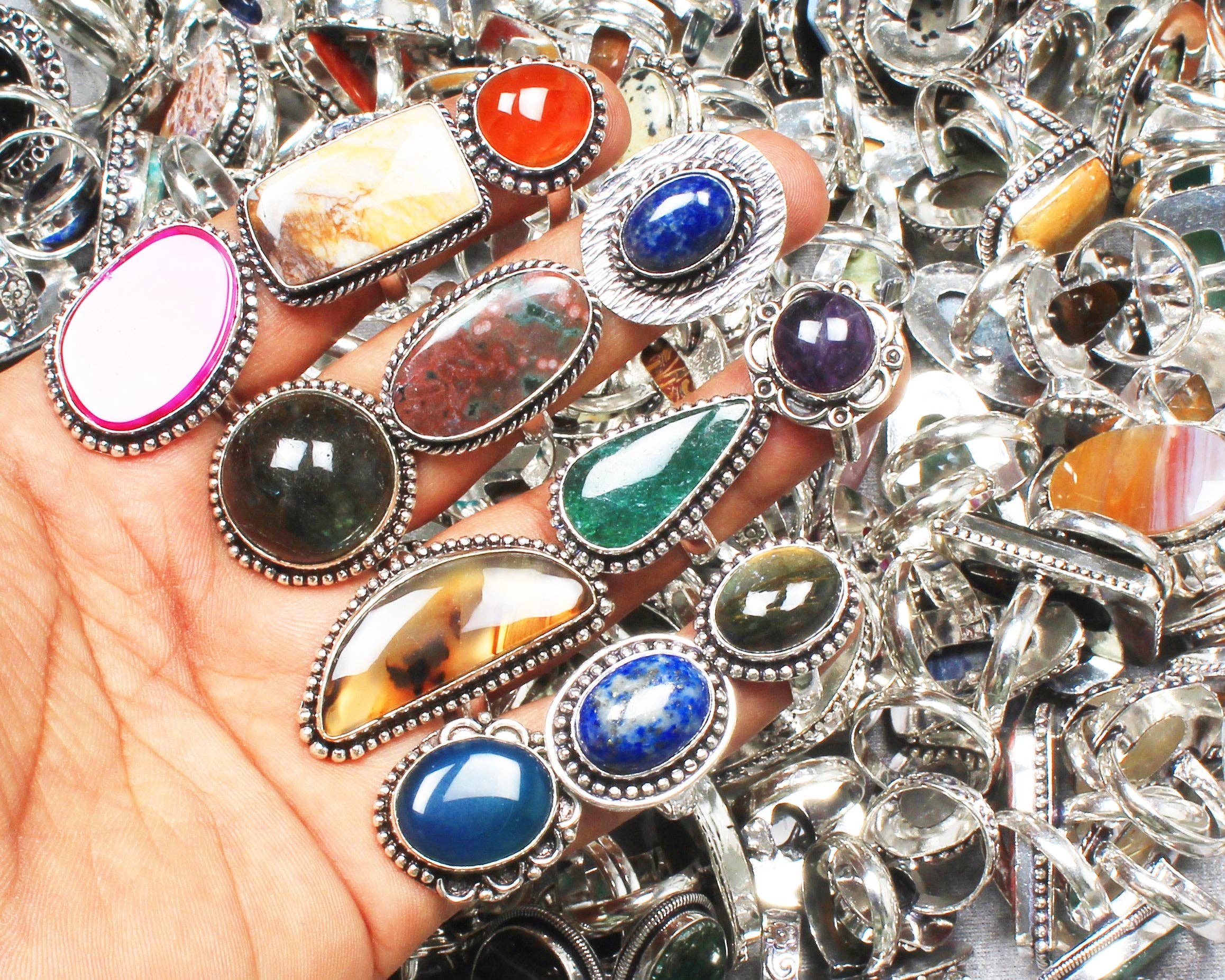 Handmade Jewels – Engroshandel Statementring – Boheme Krystal Ringsæt - Sølvbelagt, Blandede Størrelser, Assorterede Design9