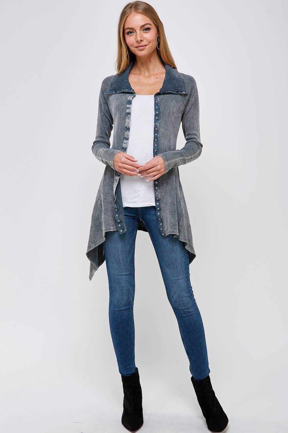 Urban X Apparel – Blusão - Mulher por atacado – Jaqueta térmica de botão lavado Urban X L/S com gola44