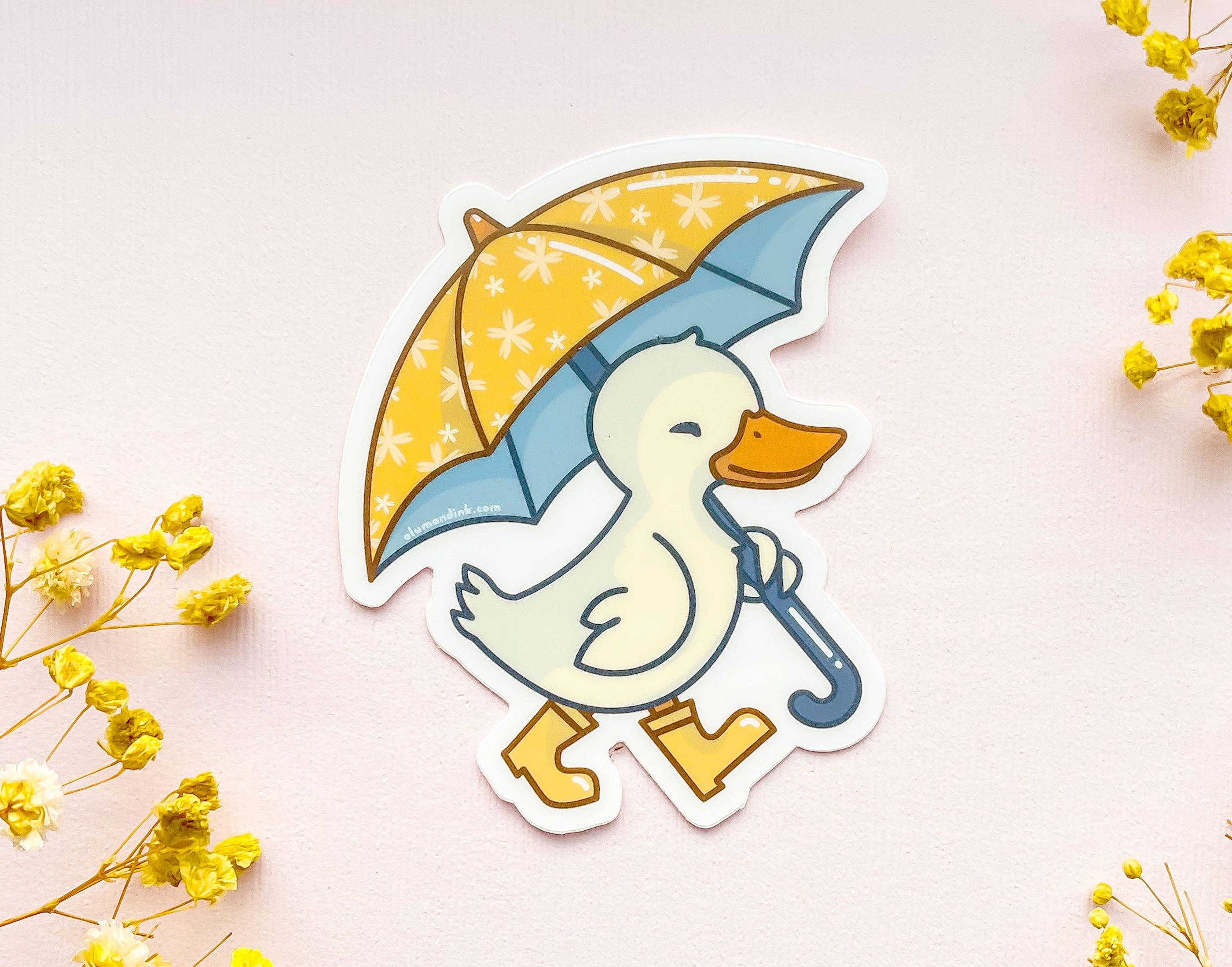 Alum and Ink - Wholesale Sticker - Duck with Rain Boots and Umbrella Clear Vinyl Sticker2