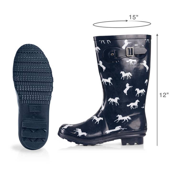 Eastern Off Price – Galochas – Mulher por atacado – Norty Womens Mid Calf 11" Rain Boot 41807 Cavalos Marinho