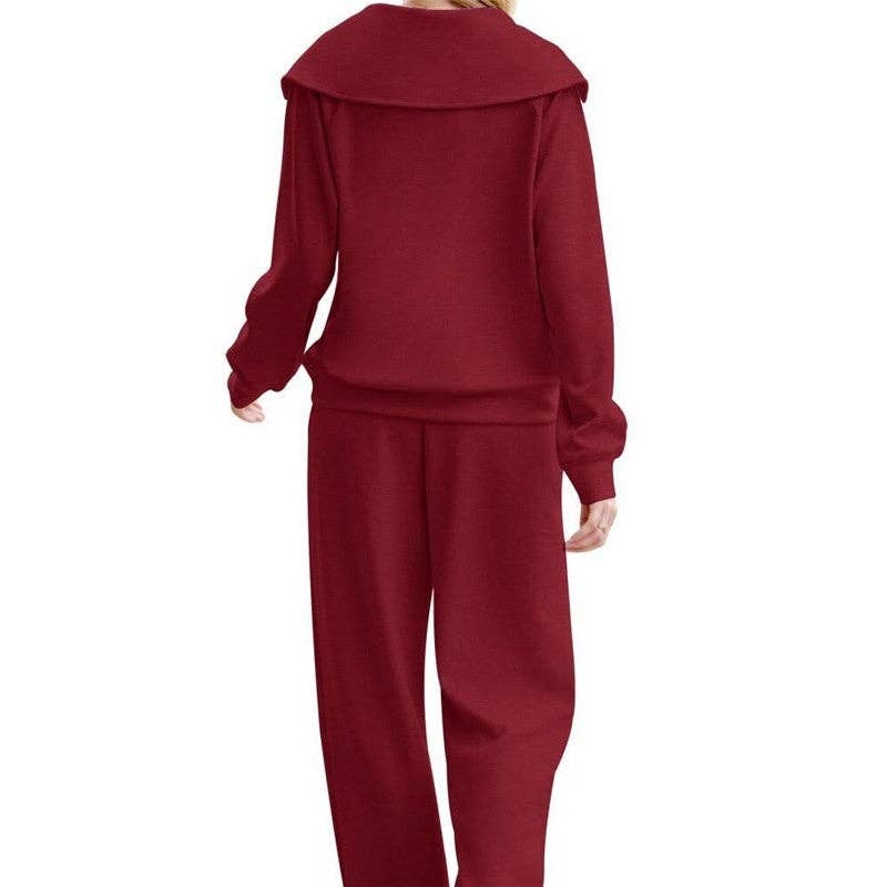 Plush Looks – wholesale Mjukisset – Dam – Set med halvzip-tröja i ren färg och joggers med vida ben6