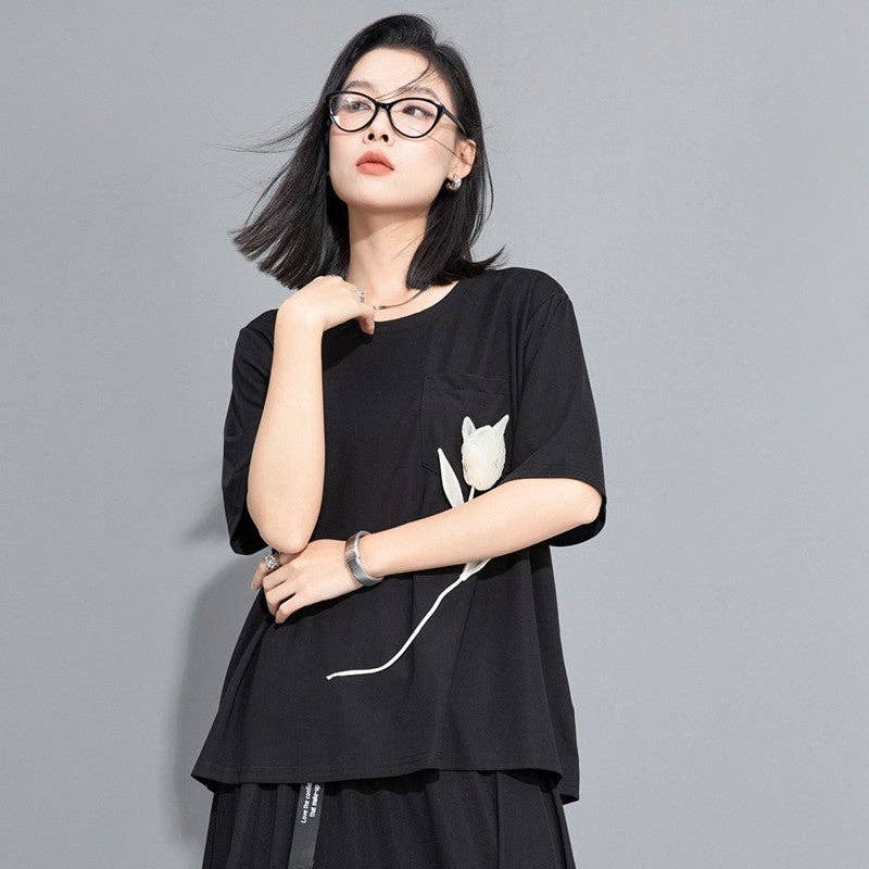 Sheer Trend – wholesale T-shirt – women's – Relaxed Fit Color Block Floral Short Sleeve T-Shirt0