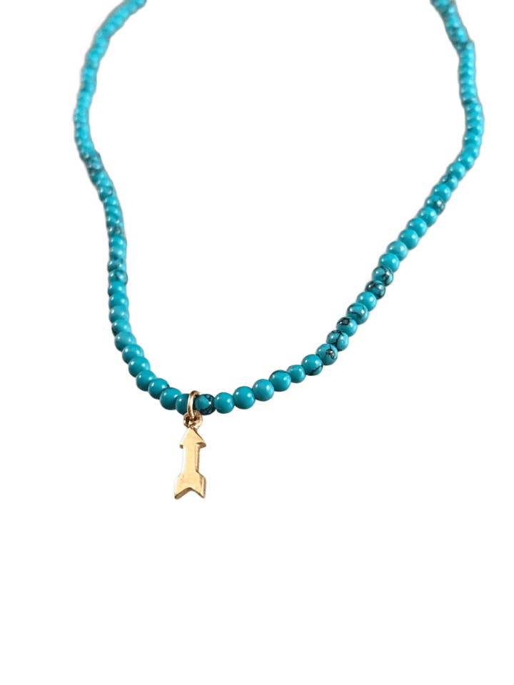 15 1/2” Turquoise Bead and 14k Gold Arrow Charm Necklace for wholesale by GK Designs