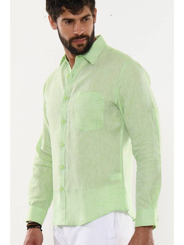 Azucar & Bohio - Wholesale Button Down Shirt - Men's - Linen Soft To The Touch Long Sleeve Roll Up Shirt