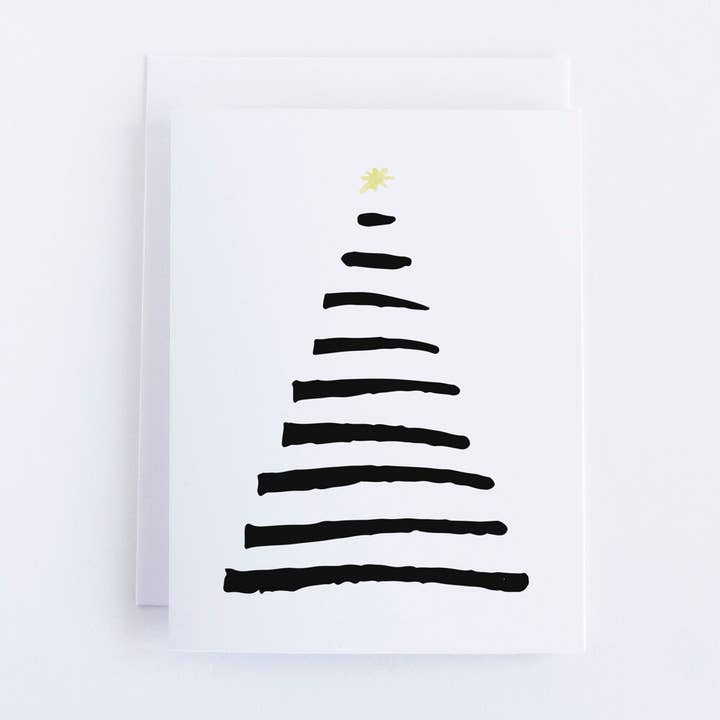 „Black & White Christmas Tree“ Grußkarte für den Großhandel von Paperie by MJ