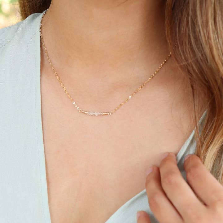 Sparkling Clear Crystal Quartz Faceted Bead Bar Necklace for wholesale by Luna Tide