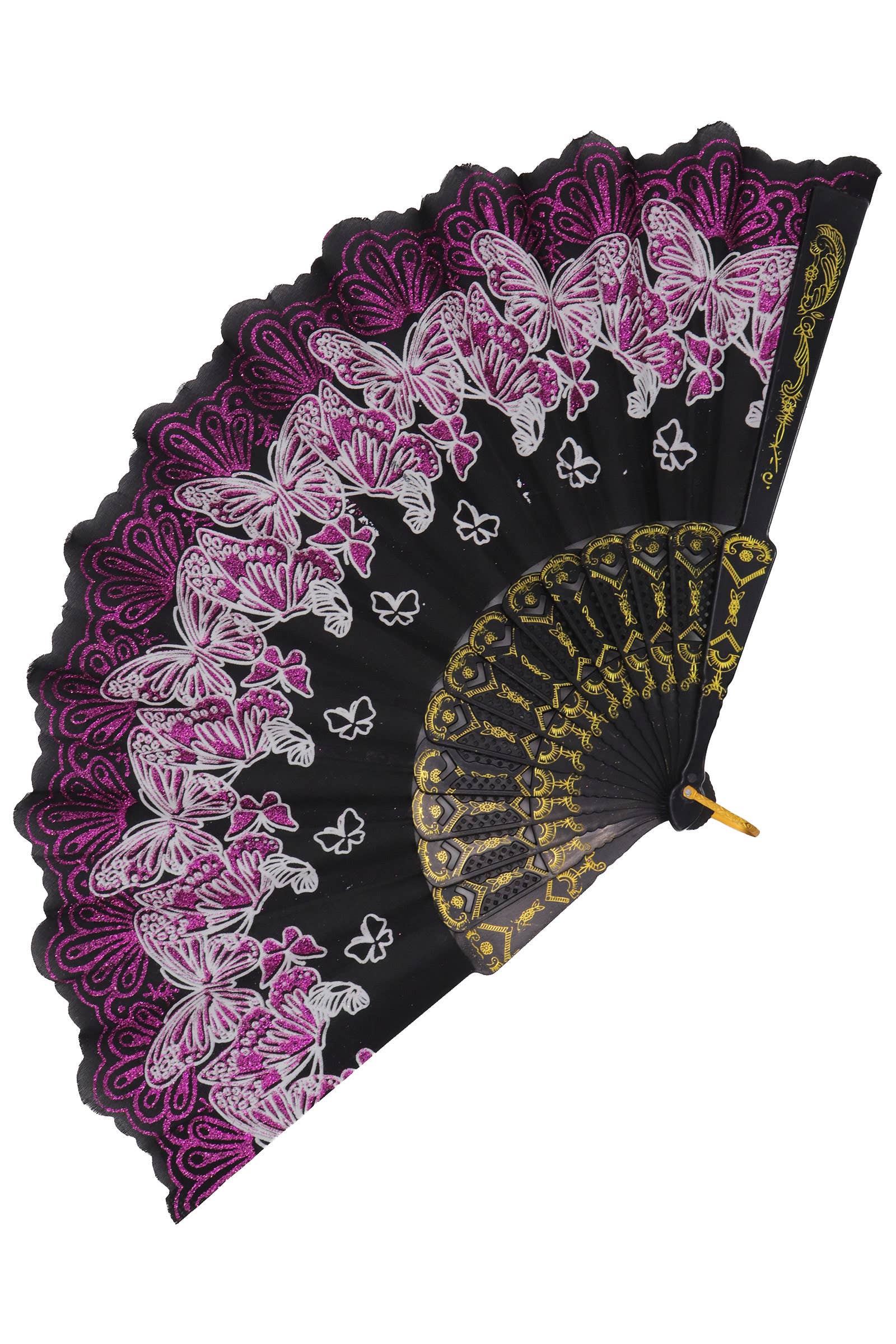 ASSORTED Butterfly Floral Glitter Handheld Folding Fan for wholesale on Faire2