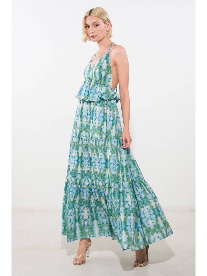 BLUE MULTI A printed woven maxi dress - FD1187 for wholesale on Faire2