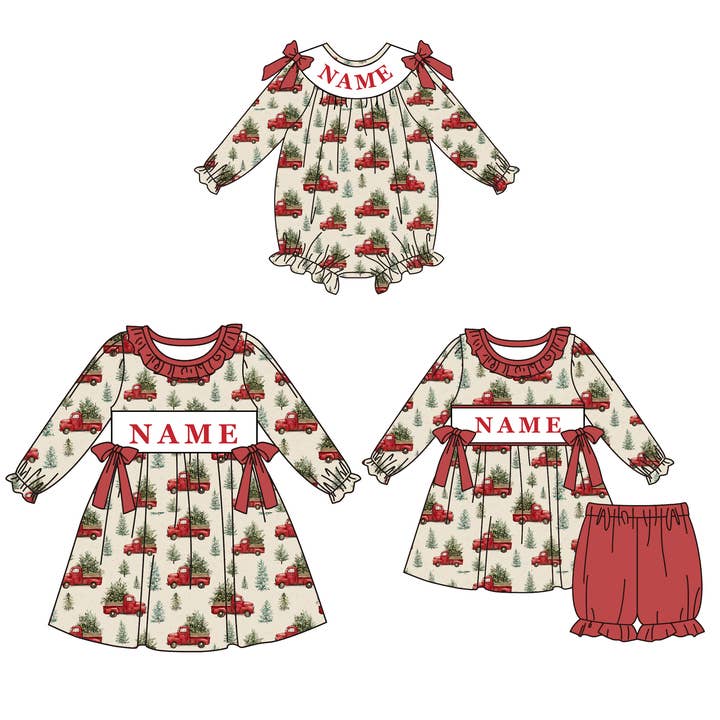 Collection de Tenues Personnalisées avec Broderie Smockée de Sapin de Noël pour la vente par Auraquise