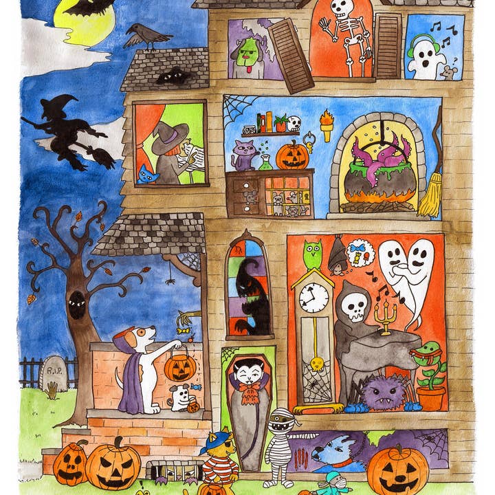 Impressão de Casa Assombrada de Halloween Feliz por atacado de Jodi Lynn's Emporium of Doodles