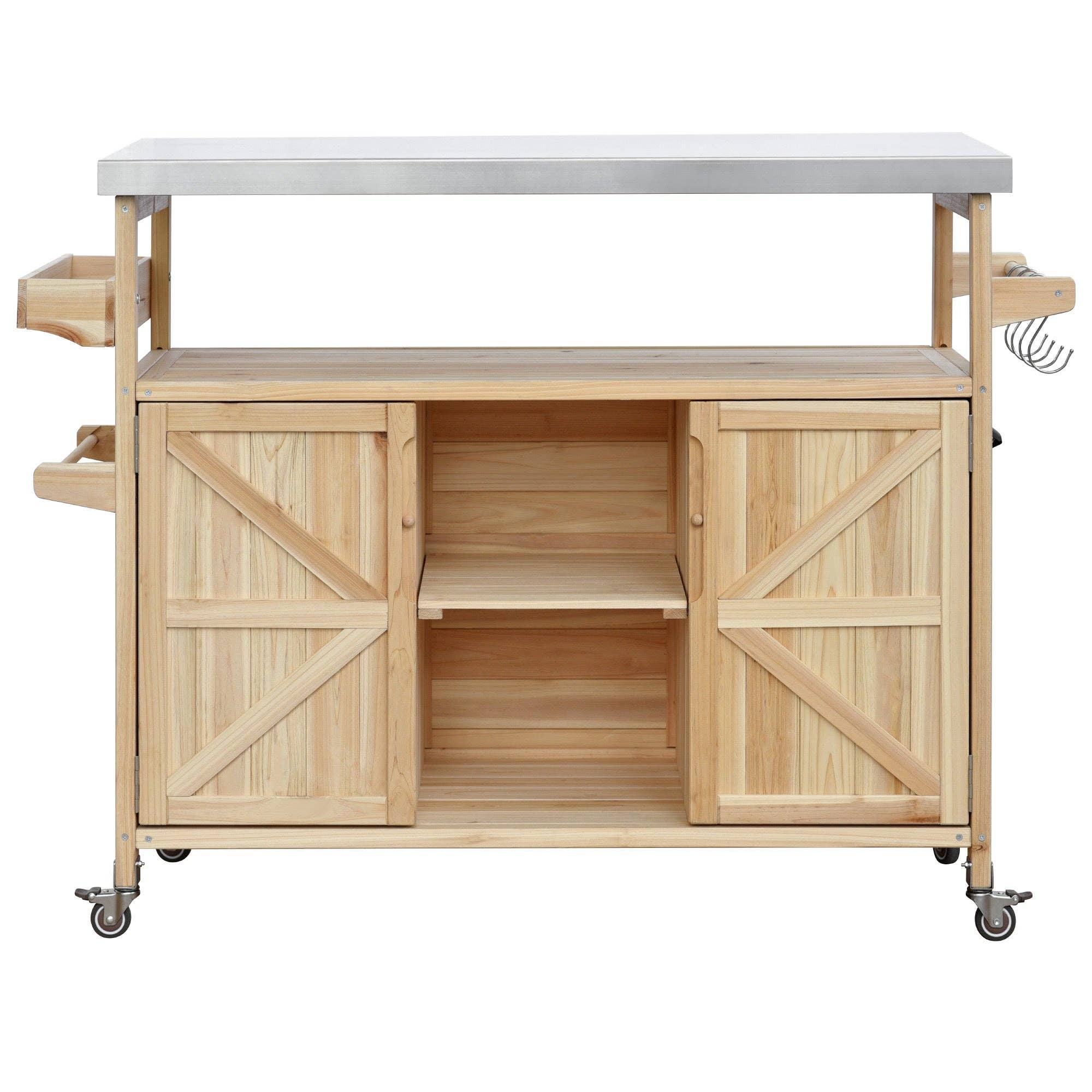 39F Inc. - Wholesale Outdoor Ornament/Decor - Outdoor Kitchen Island,Farmhouse Solid Wood Rolling Cart19